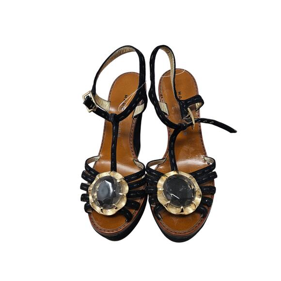 Vintage Y2K Marc Jacobs 35.5 Black Leather Platform Sandal Jewel Glam Goth - Picture 3 of 5
